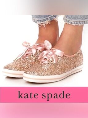 KEDS x KATE SPADE Glitter Sneakers Rose Gold Pink Satin Bow Women’s size 8